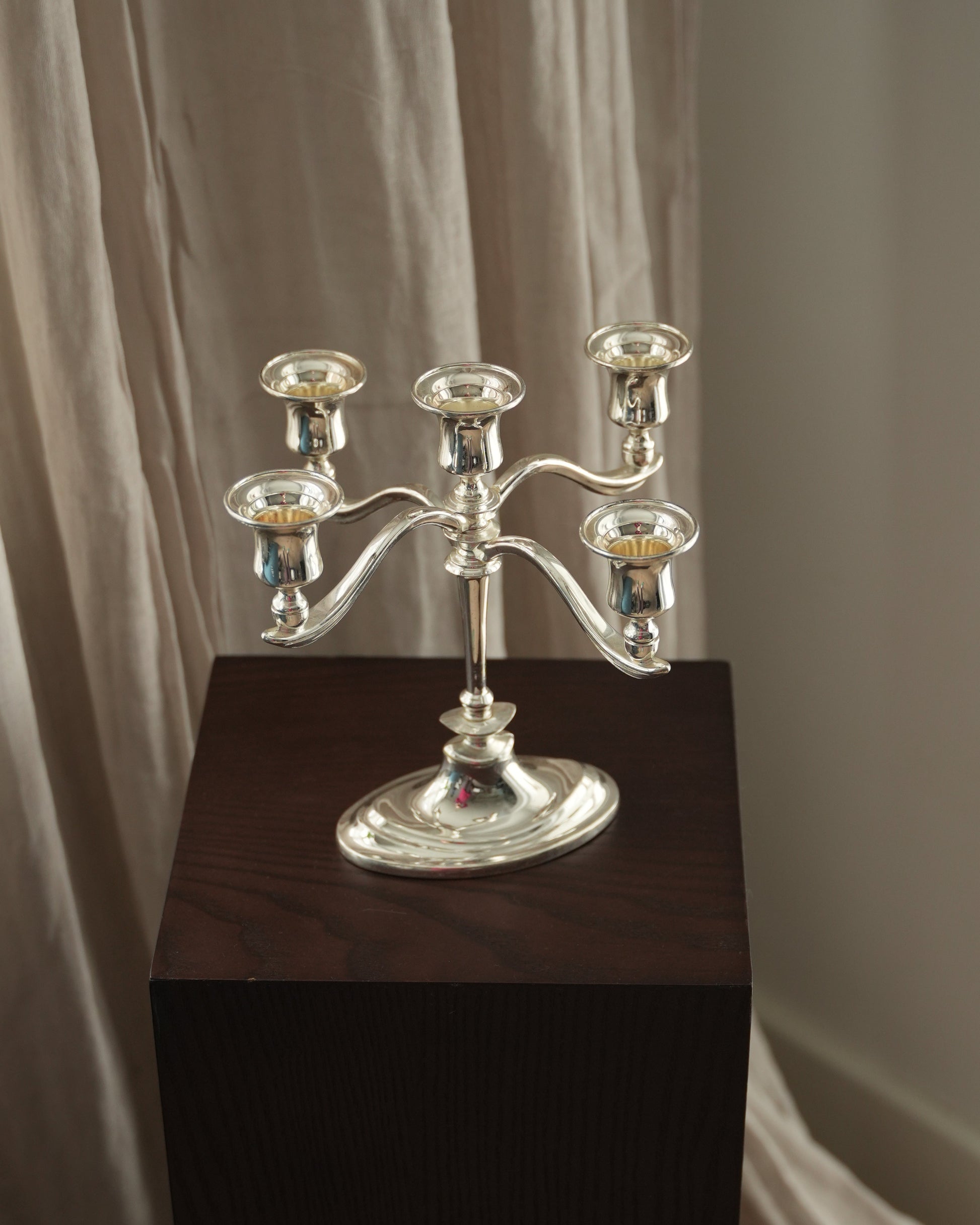 Posrebrzany kandelabr pięcioramienny